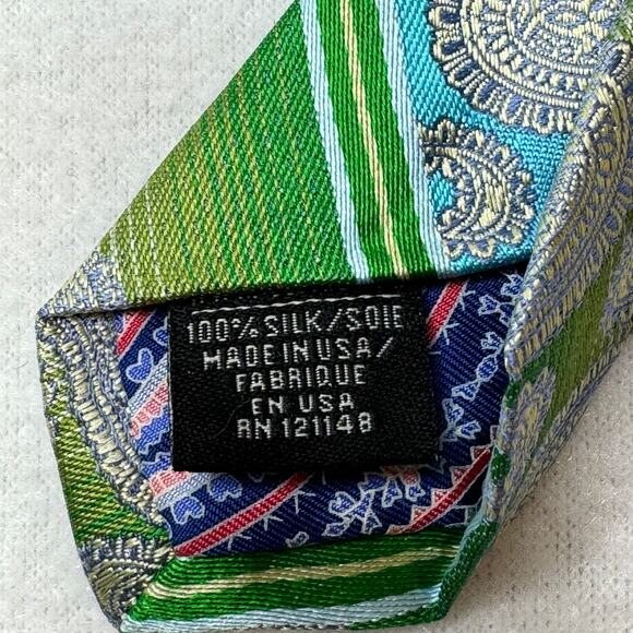 TED BAKER London Mens 100% Silk 60”x3”  Necktie‎ Designer EUC Blue Green Paisley - Picture 6 of 6